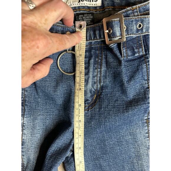 Vintage Y2K Younique Jeans Multifunktional Buckle Strap O-Ring Flare Denim Pants - Picture 3 of 8